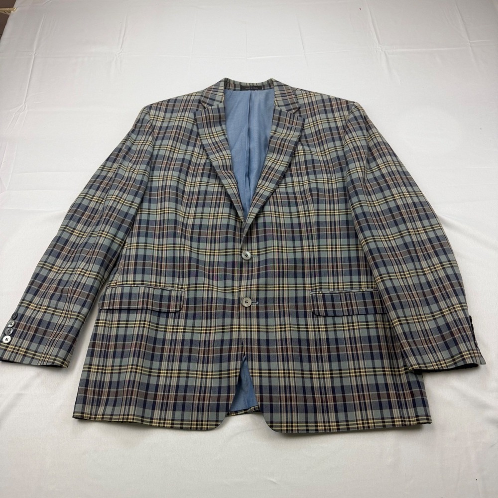 Lauren Ralph Lauren Blazer Mens 46R Blue Brown Plaid Two Button Sport Coat